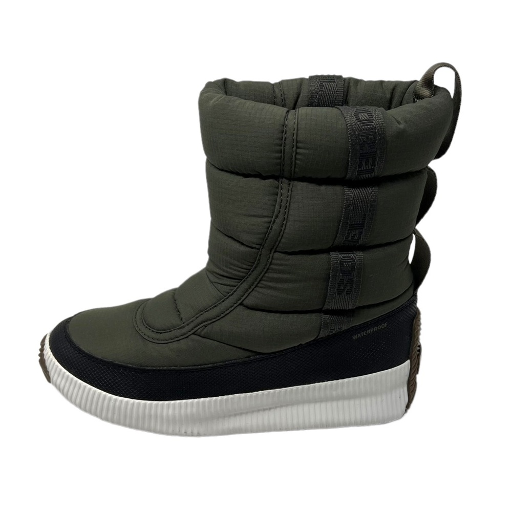 SOREL Out N About Puffy Mid Waterproof Womens Boots Alpine Tundra Green